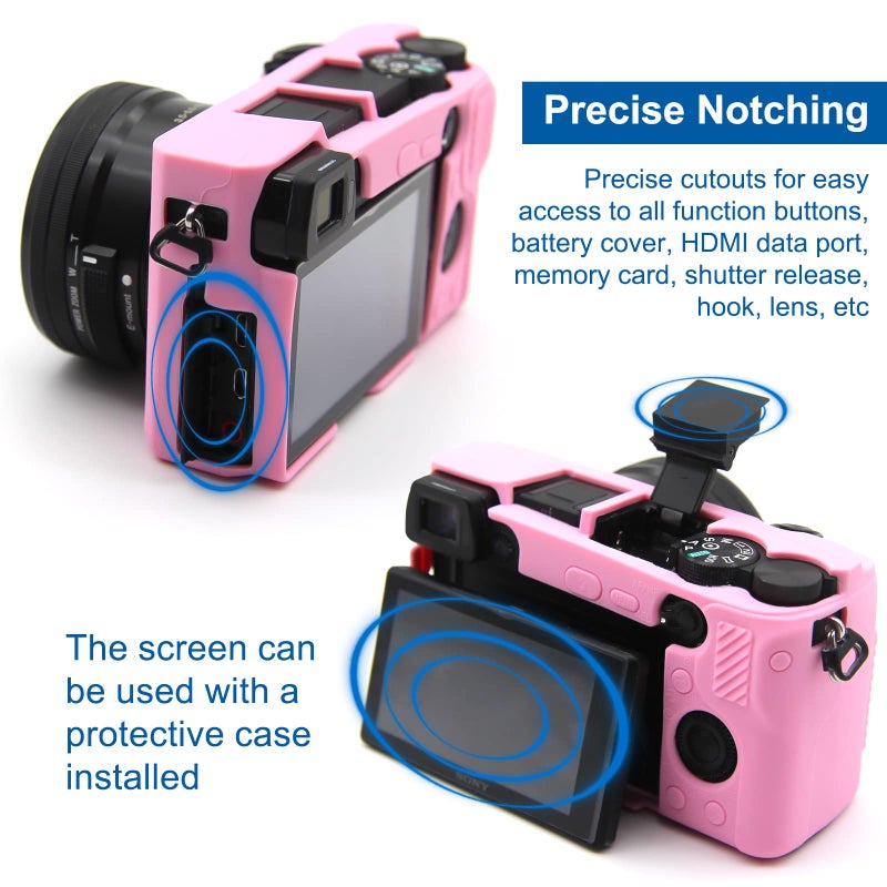 Easy Hood Case for Sony Alpha A6100 A6300 A6400 ILCE-6100 ILCE-6300 ILCE-6400 Digital Camera, Anti-Scratch Soft Silicone Housing Protective Cover Protector Skin (Pink) - Image 5